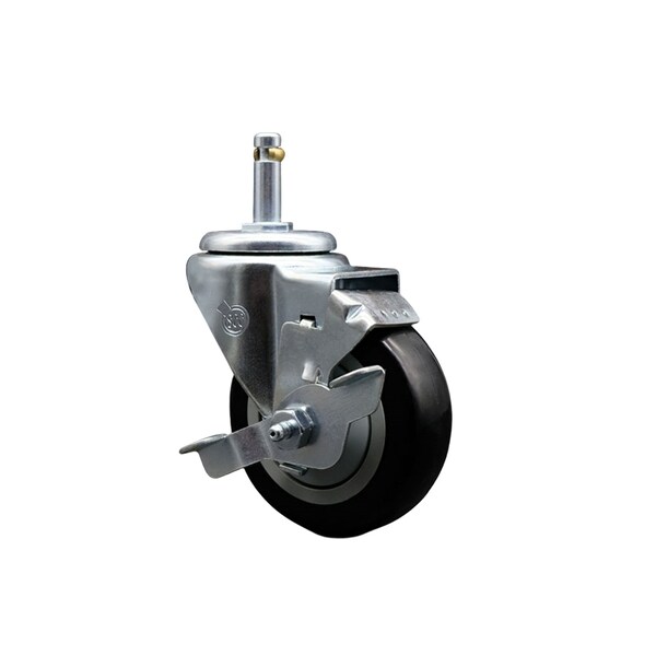 Service Caster 3.5'' Black Poly Wheel Swivel 7/16'' Grip Ring Stem Caster with Brake SCC-GR20S3514-PPUB-BLK-TLB-716138 - main